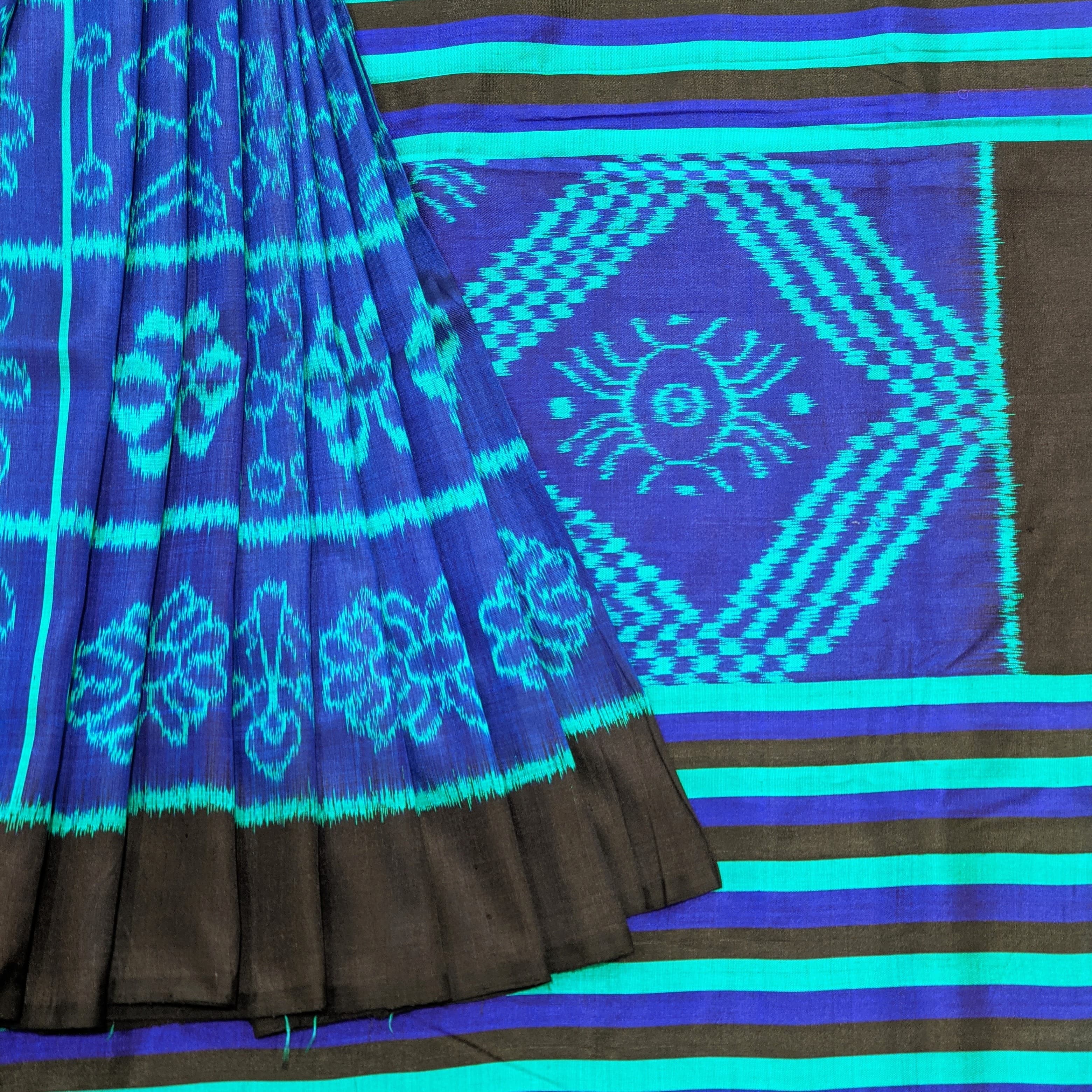 Different letter pattern Sambalpuri cotton saree is black and Deeppink